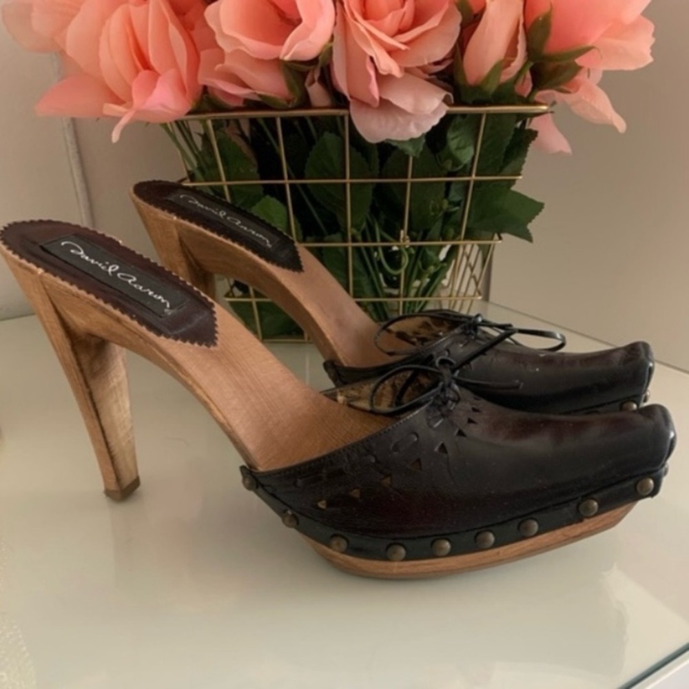Black David Aaron Wooden Mules